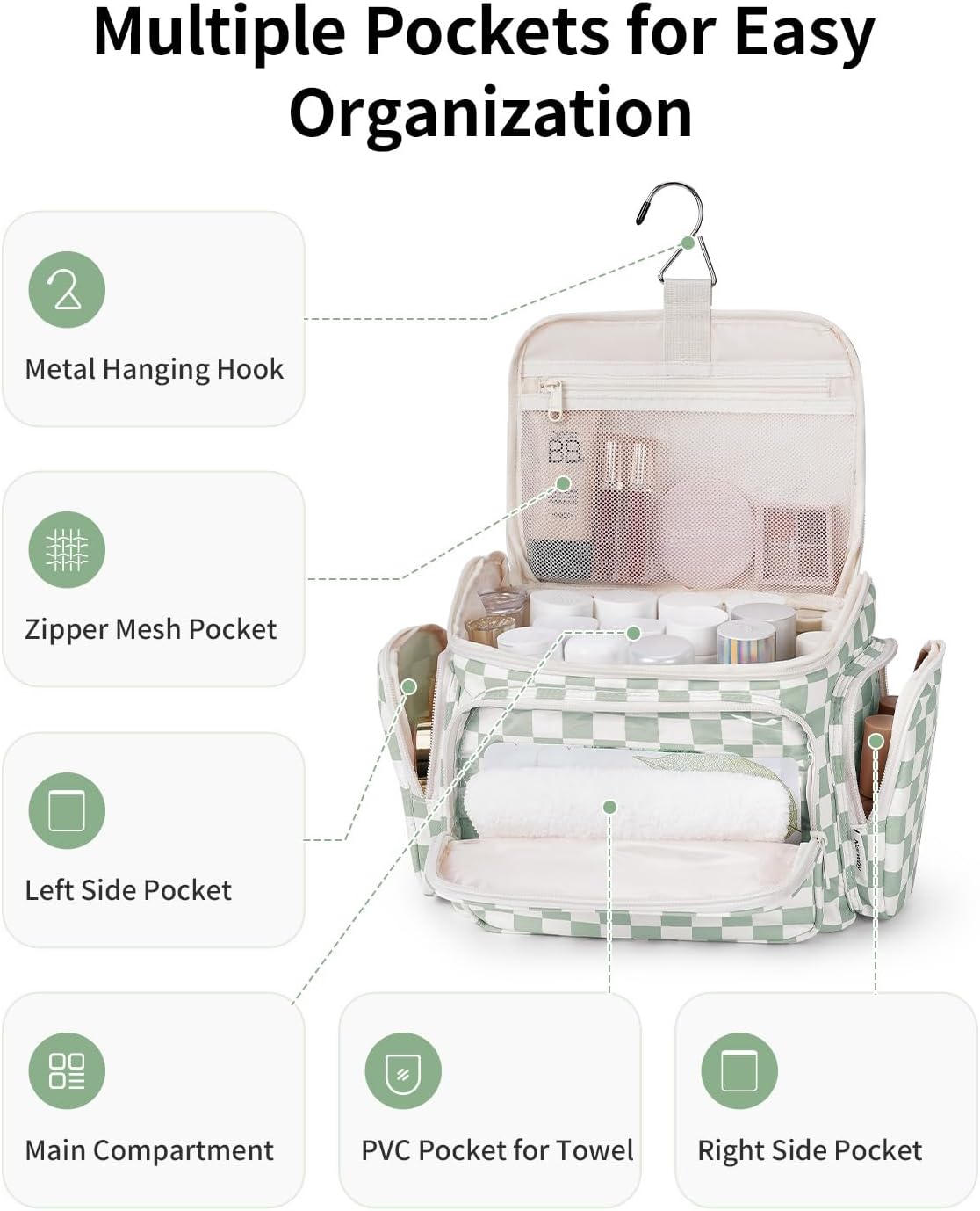 Narwey Hanging Travel Toiletry Bag for Women, Large Makeup Cosmetic Bag