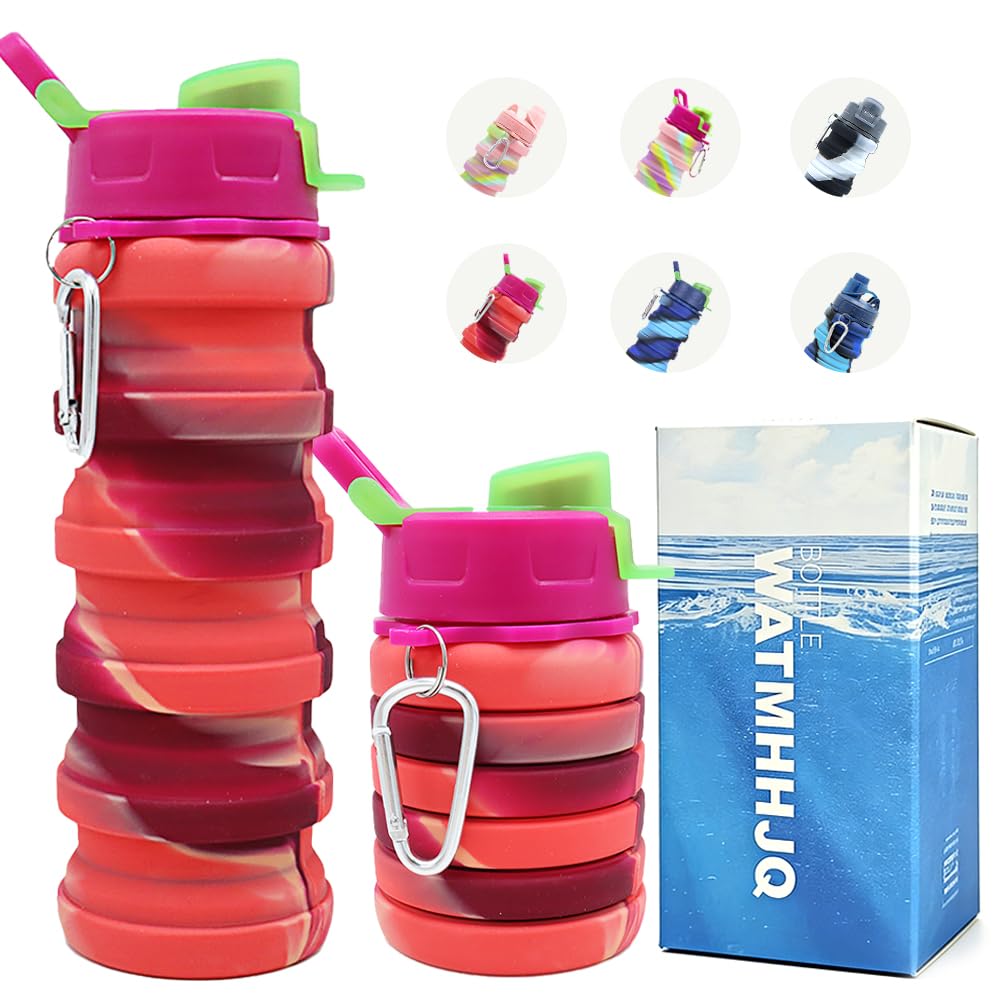 Silicone Collapsible Water Bottles, 16oz(500ml) Portable Foldable Expandable Water Bottle Sports Cups, Leak Proof Reusable BPA Free, for Outdoor Activities (Blue-A)