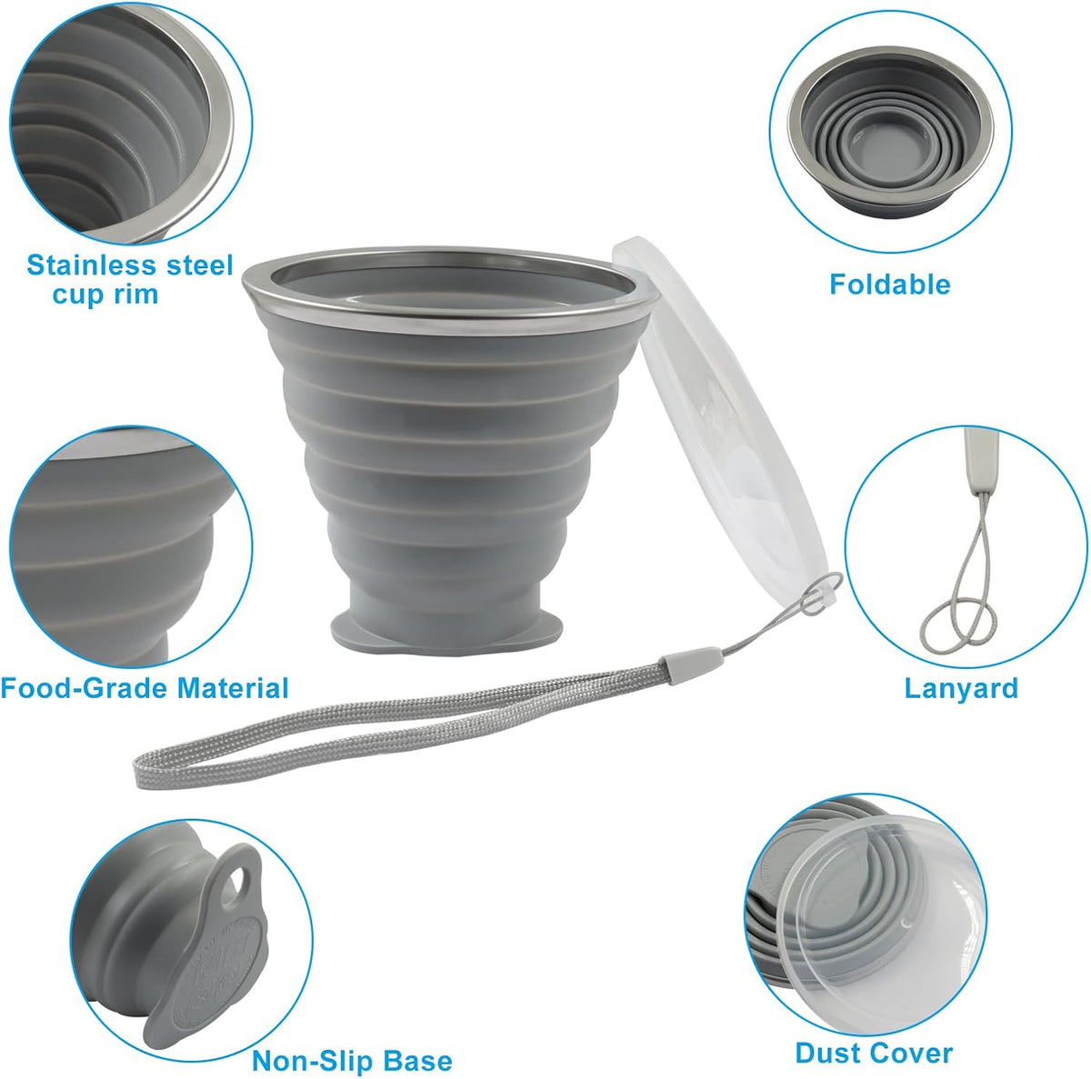 Bonsicoky 2 Pack Collapsible Cup, Blue and Gray