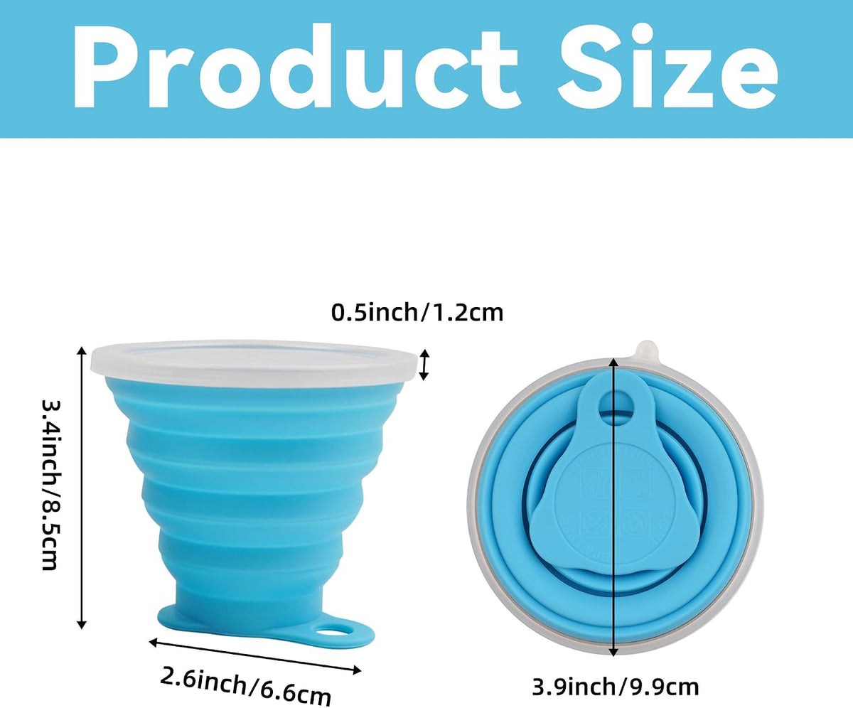 2 Pack Collapsible Silicone Travel Cups with Lids Portable Folding Camping Cups (Grey & Blue)