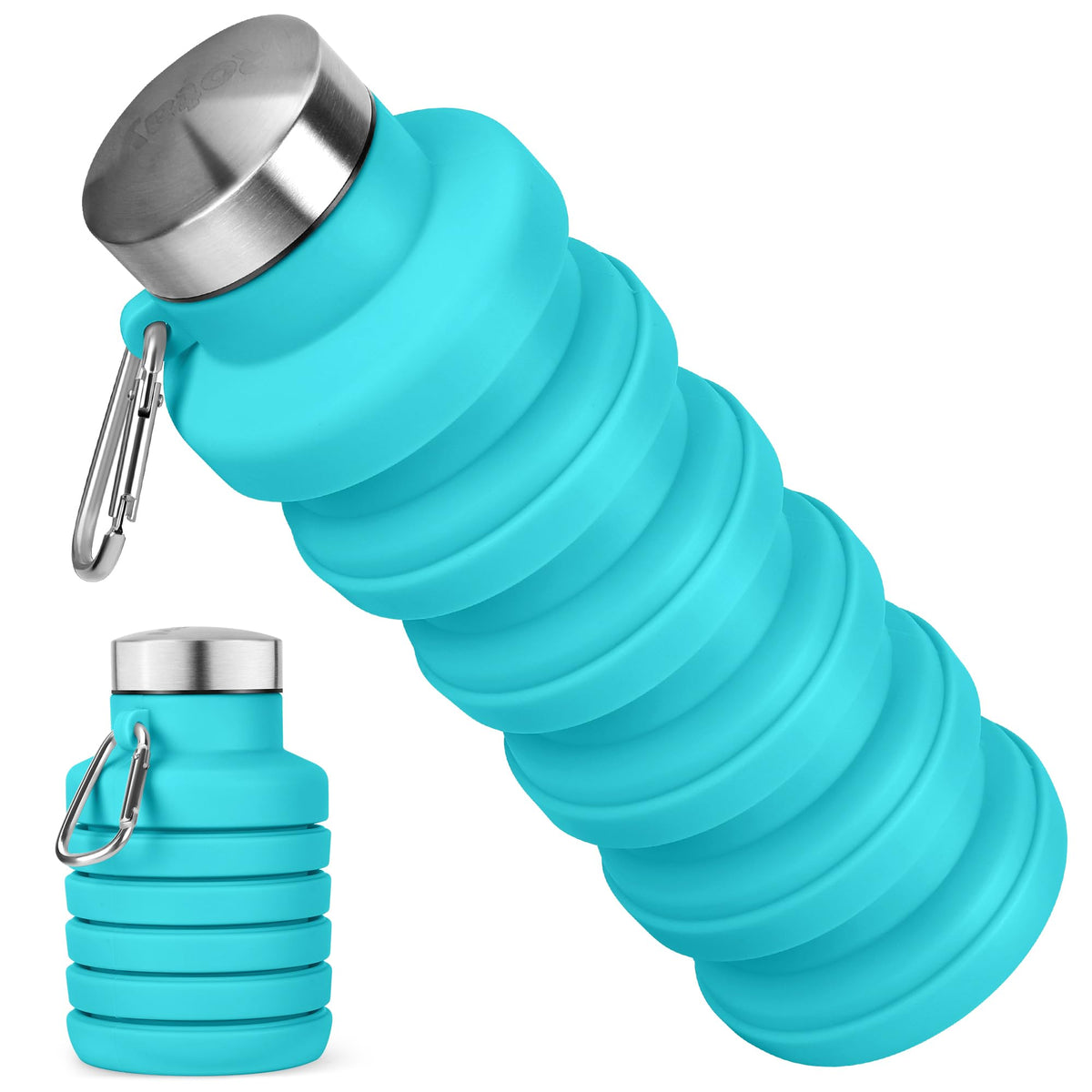 Collapsible Water Bottle, 16oz Portable Reusable Silicone Water Bottle with Carabiner for Gym, Travel, Camping, Hiking, Sports, Lightweight, BPA-Free, Leak-Proof, Foldable Design, Black