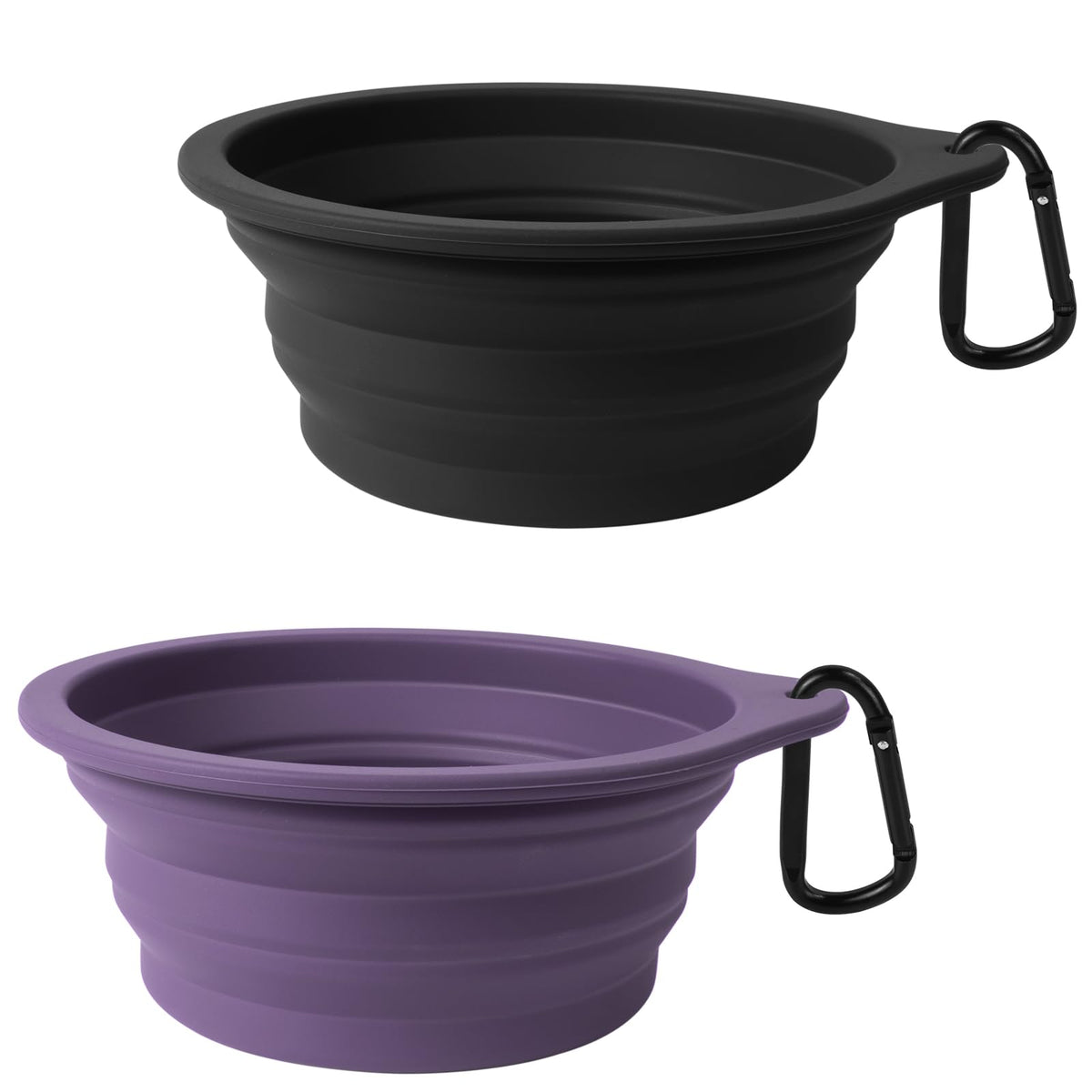 PetBonus 2-Pack Silicone Collapsible Dog Bowls, BPA Free Dishwasher Safe, Portable Foldable Expandable Travel Bowl, Food Water Feeding Cup Dish for Dogs Cats with 2 Carabiners (Army Green, Navy Blue)
