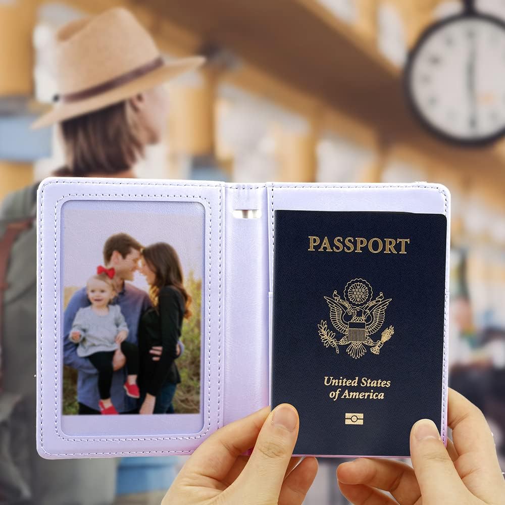 Passport Holder for Travel, Leather Passport Cover Wallet Case RFID Blocking Passport Book Holders for Travel Women Men Family Travels Must Haves Essentials, Purple
