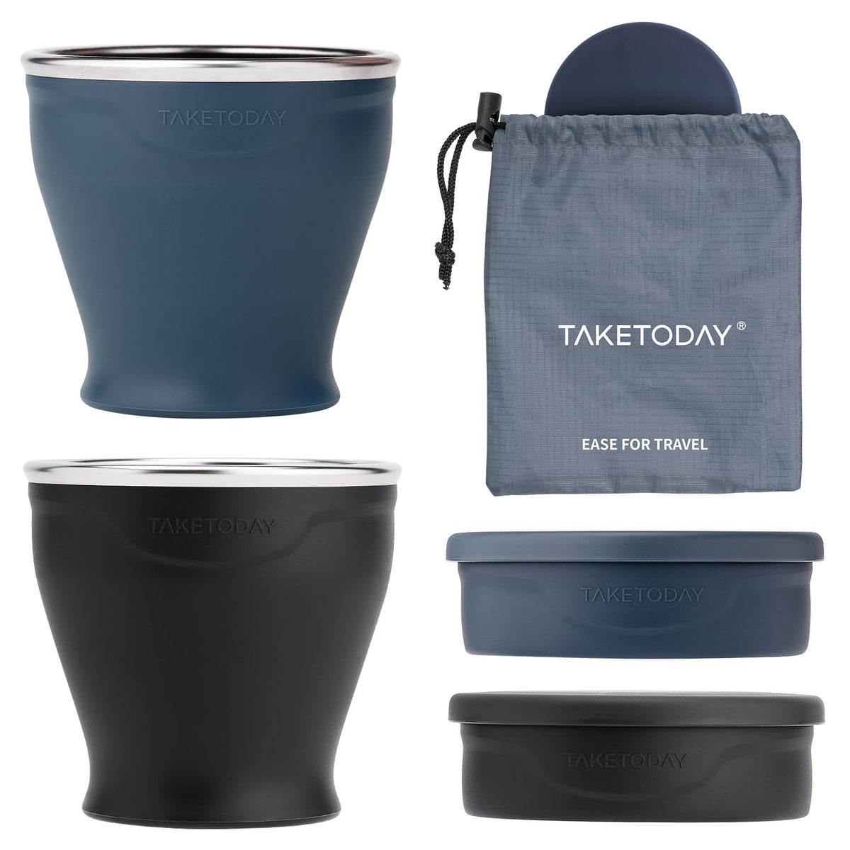 TakeToday Collapsible Cup 8 oz, Foldable with Lid for Travel, Navy