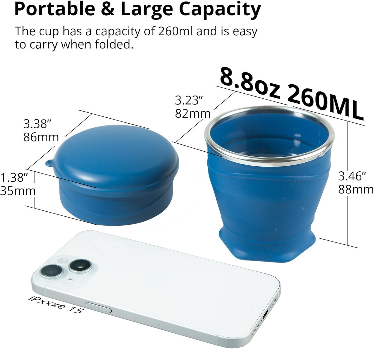2PCS 8.8oz Collapsible Cup Silicone Foldable Cup for Camping Hiking Travel