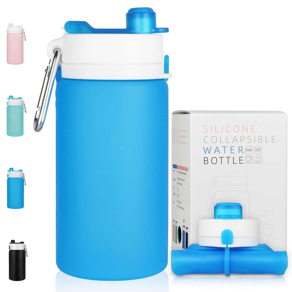PLTCAT Collapsible Water Bottles, 19oz Foldable Silicone Travel Bottles