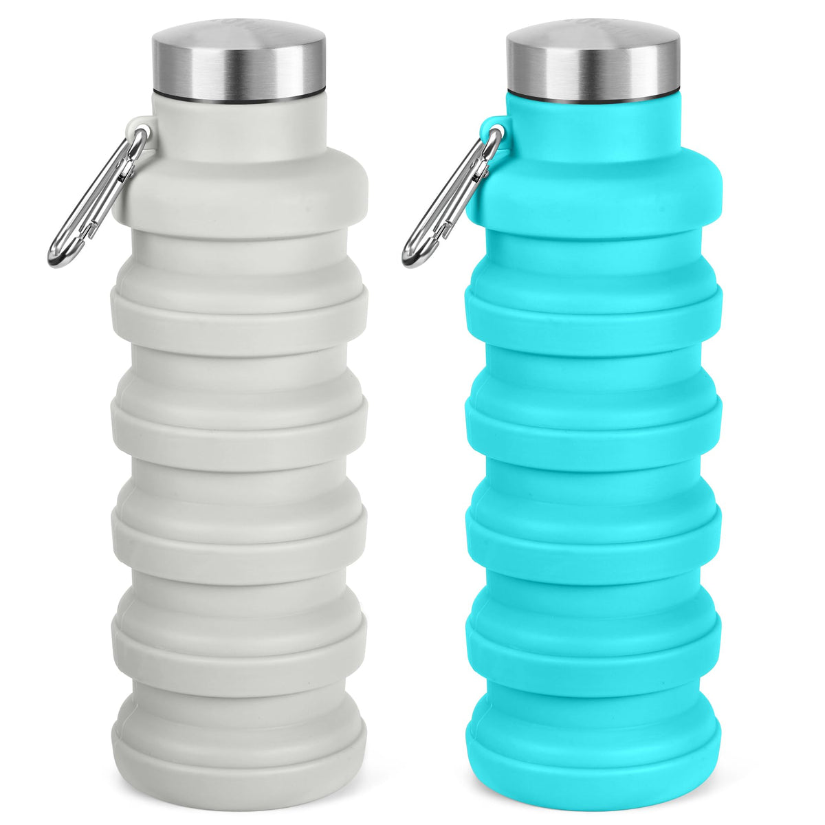 Collapsible Water Bottle, 16oz Portable Reusable Silicone Water Bottle with Carabiner for Gym, Travel, Camping, Hiking, Sports, Lightweight, BPA-Free, Leak-Proof, Foldable Design, Black