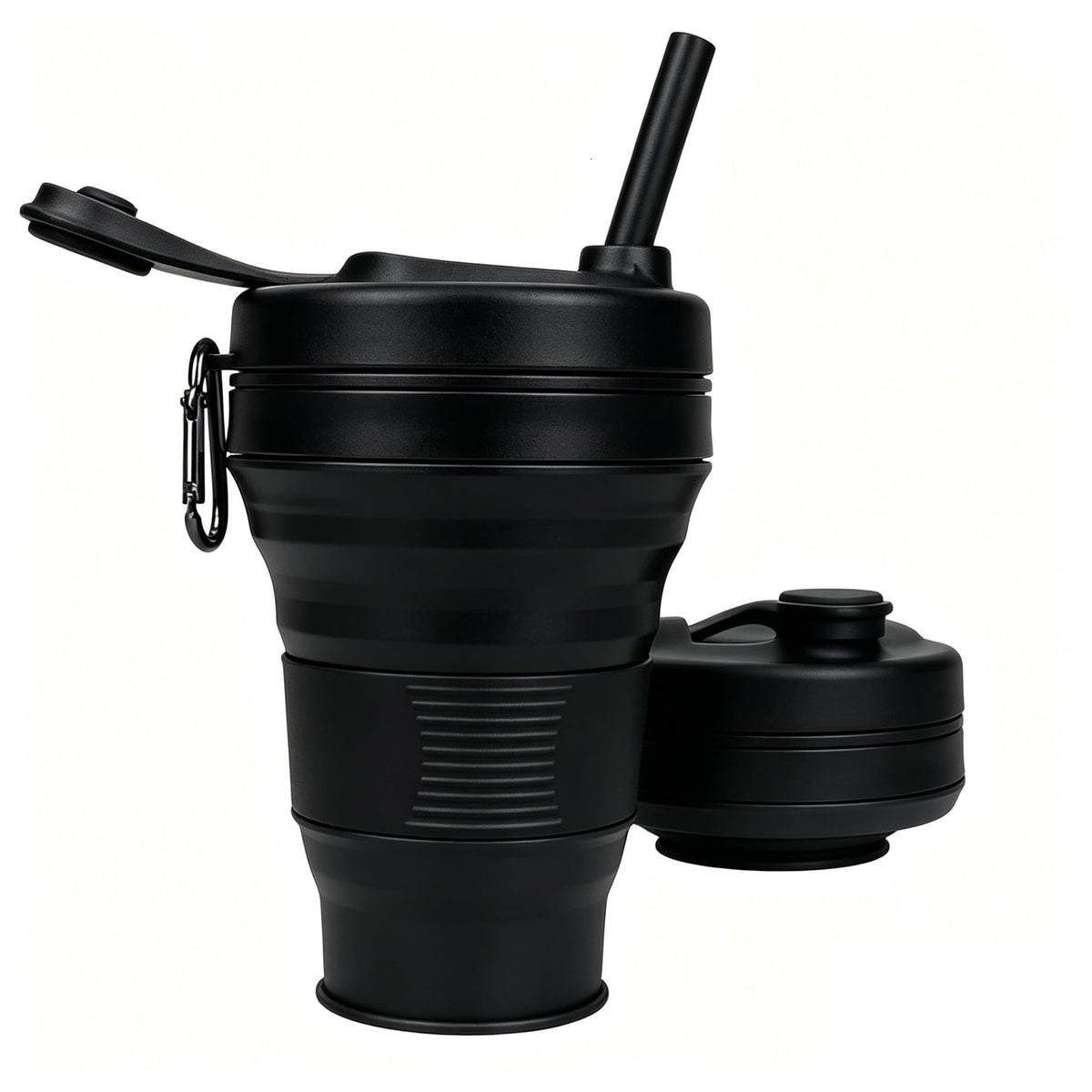 IYYI Collapsible Travel Cup, Silicone Coffee Cup with Lid, 20.3 oz Travel Coffee Mug with Straw, Folding Cup for Hiking Camping Office - Dishwasher Safe (Khaki)