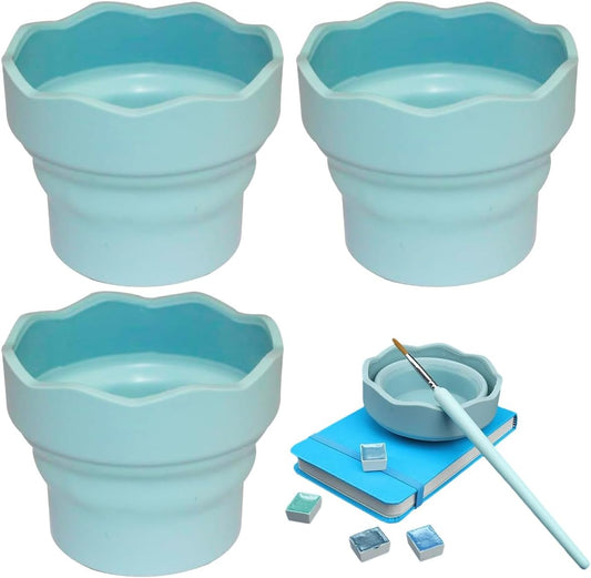 3 PCS Collapsible Paint Brush Washer Mini Foldable Silicone Watercolor Acrylic Oil Painting Silicone Washing Bucket Brush Holder Organizer Painting Water Cup for Watercolor Oil Painting