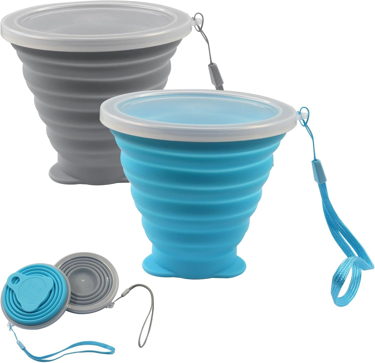 Bonsicoky 2 Pack Collapsible Cup, Blue and Gray