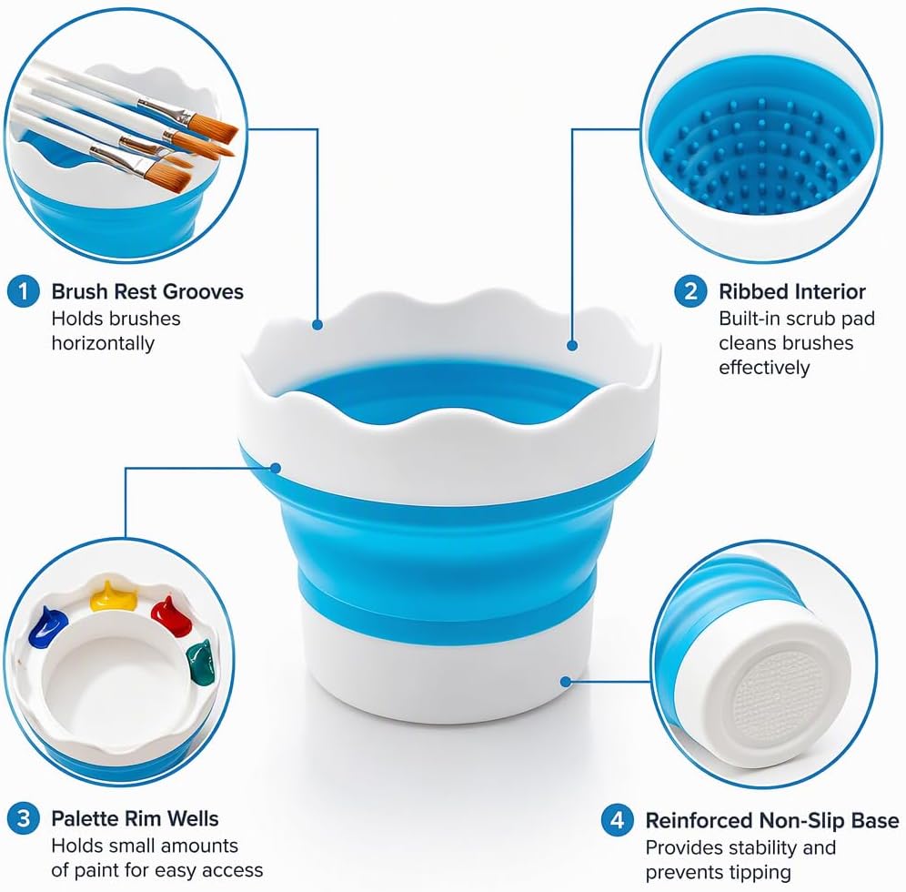 3-Pack Paint Brush Washer Collapsible Water Bucket Cup Watercolor Supplies