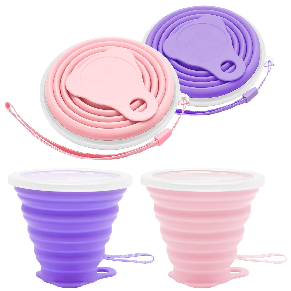 Litoexpe 2 Pack Silica gel Collapsible Travel Cup 270ml, Grey & Blue
