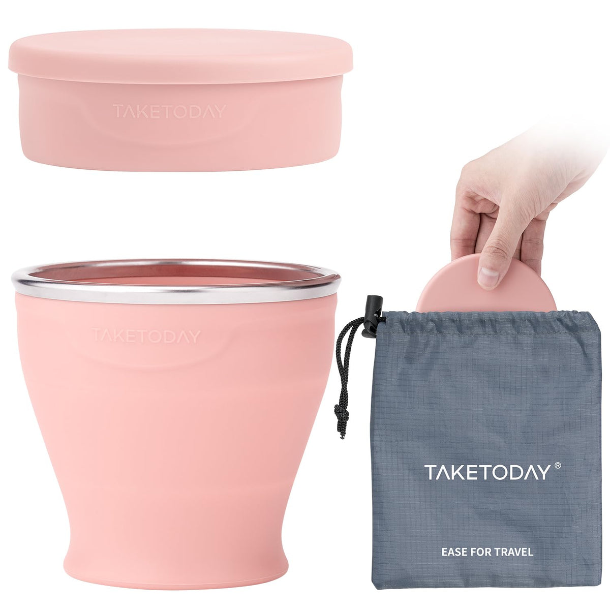 TakeToday Collapsible Cup 8 oz, Foldable with Lid for Travel, Navy