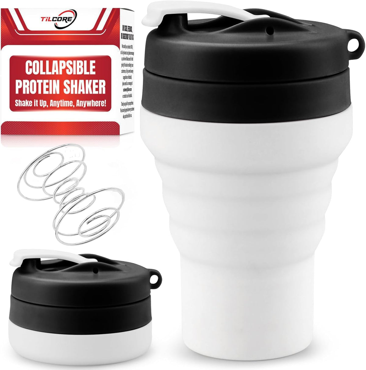 Collapsible Protein Shaker Bottle: 20 Oz Travel-Friendly Shaker Cup, Black