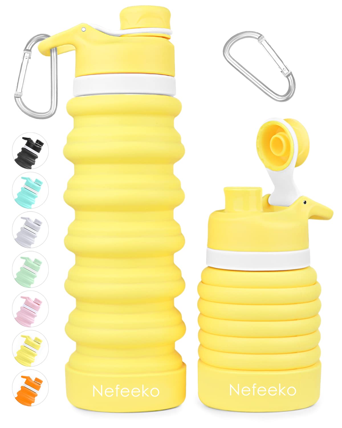 Nefeeko Collapsible Water Bottle, 26oz Silicone Foldable Water Bottles