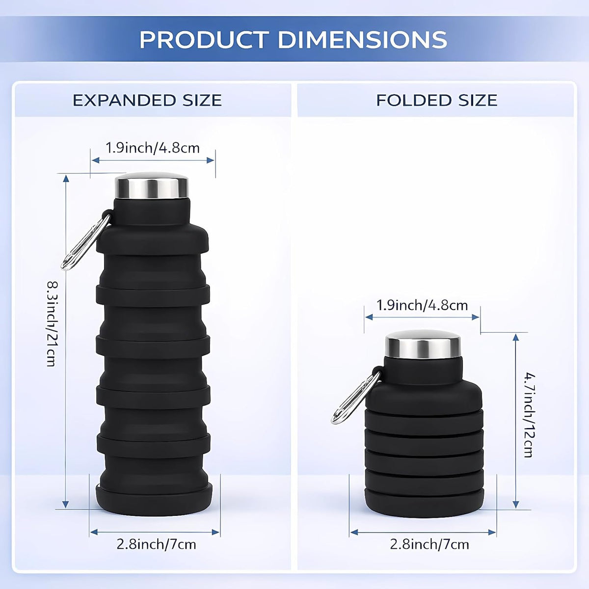 Collapsible Water Bottles,Silicone Water Bottle,16oz Capacity Portable Reusable,Leak-proof,with buckle,foldable storage,Lightweight Durable for Fitness,Cycling,Sports,Camping,Hiking (Black)