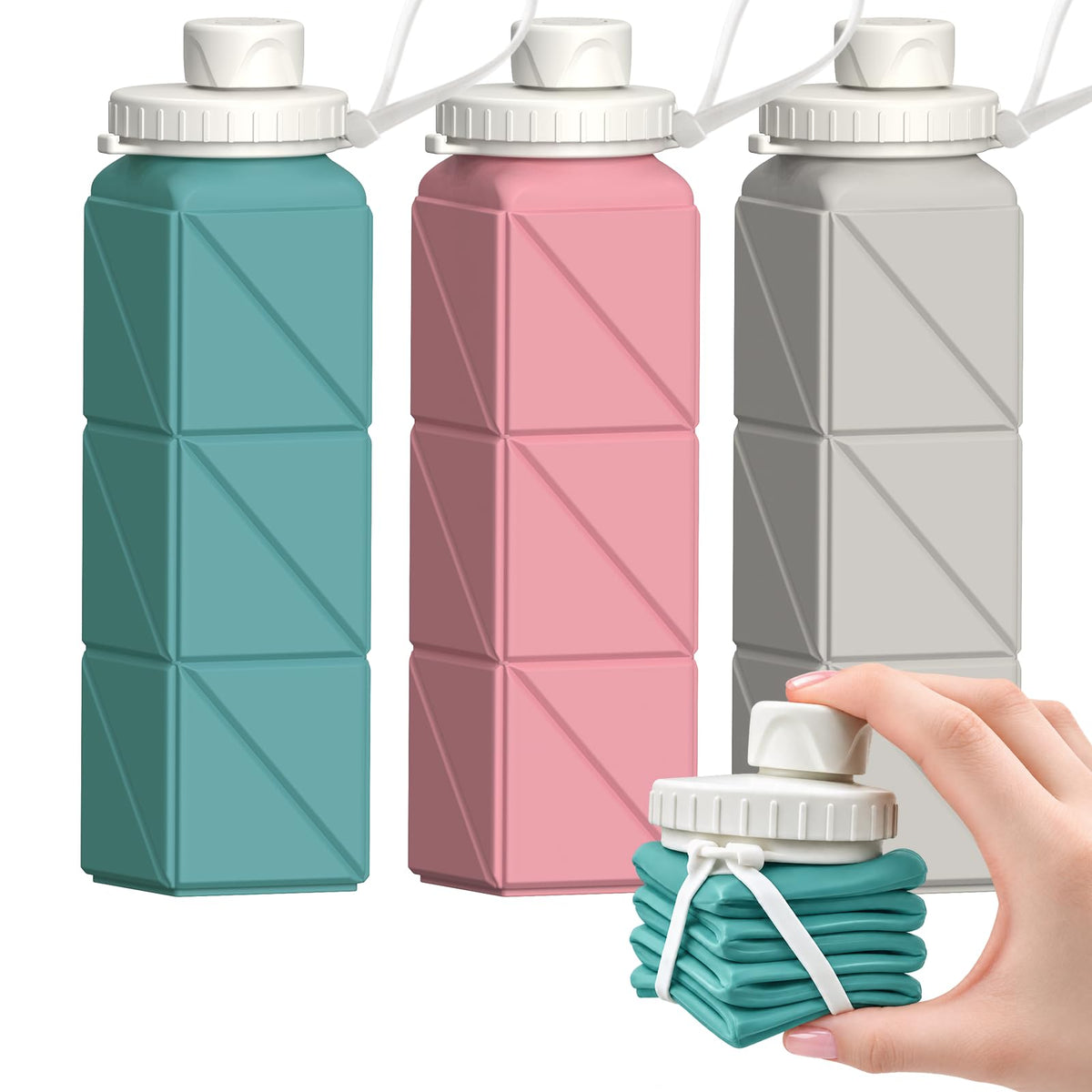 BEAUTAIL Collapsible Water Bottles 21oz/610mL, Silicone Travel Water Bottle