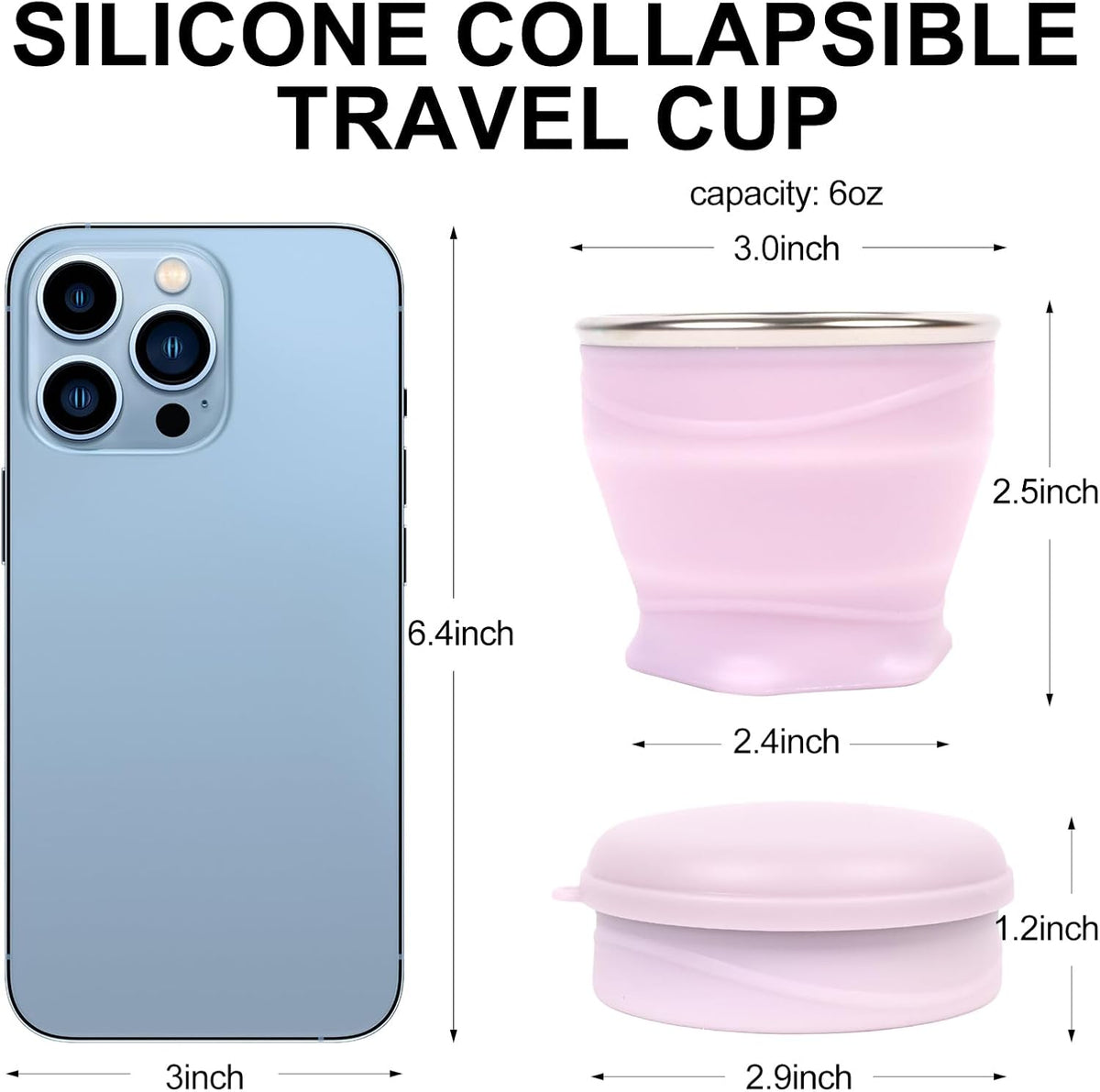 Collapsible Cup with Lid - 6oz Mini Silicone Folding Travel Cup with Steel Rim - BPA Free Small Portable Pocket Cup for Camping, Hiking, Kids, Mouthwash & Pills (Creamy yellow)