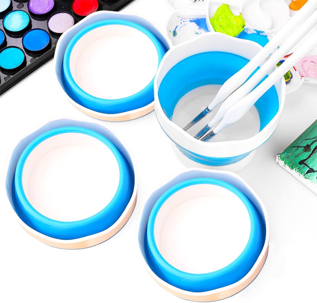 4 PCS Collapsible Paint Brush Washer Multifunctional Collapsible Bucket Foldable Water Cup Portable Silicone Washing Bucket Brush Holder Mini Foldable Washing Buckets for Watercolor Oil Painting