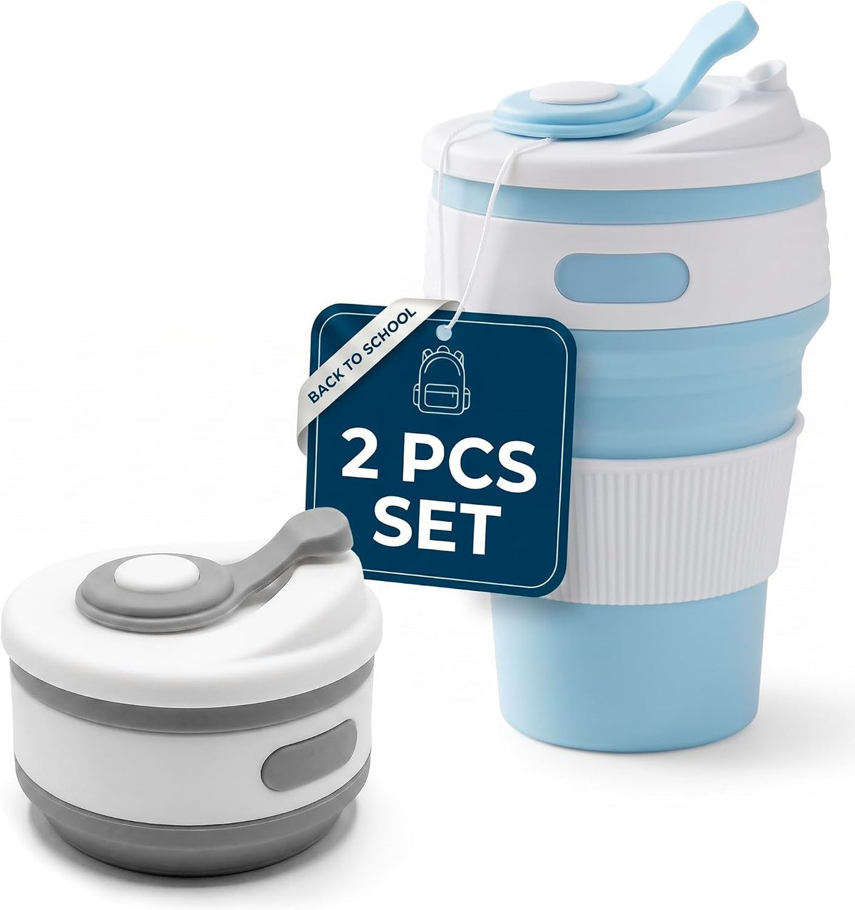 VIKROM Collapsible Coffee Cup with Lid, 2 Pack, 12 Oz Silicone Travel Mug