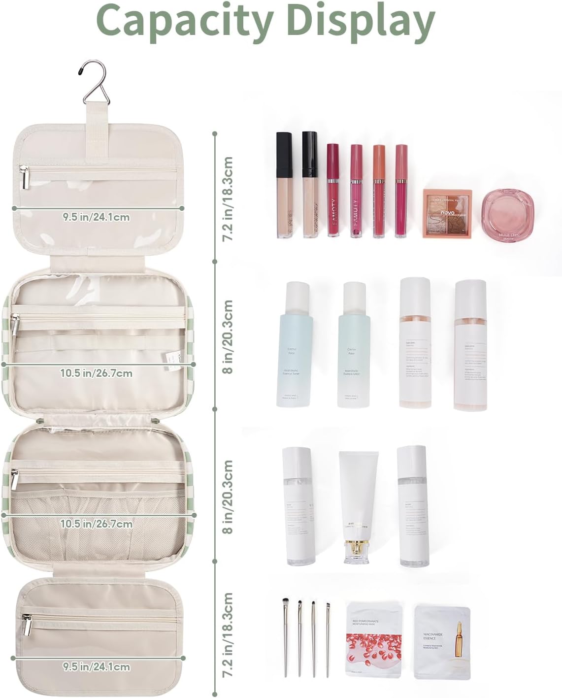 Narwey Hanging Toiletry Bag for Women, Travel Makeup Cosmetic Organizer Bag