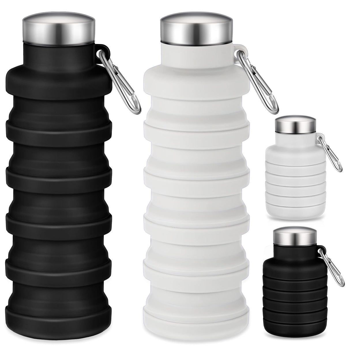 Baderke 2 Pcs Collapsible Water Bottles, 17oz, Black, Gray White