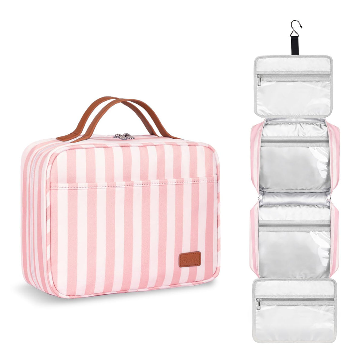 Bosidu Hanging Travel Toiletry Bag,Large Capacity Cosmetic Travel Toiletry Organizer for Women with 4 Compartments & 1 Sturdy Hook,Perfect for Travel/Daily Use/Christmas