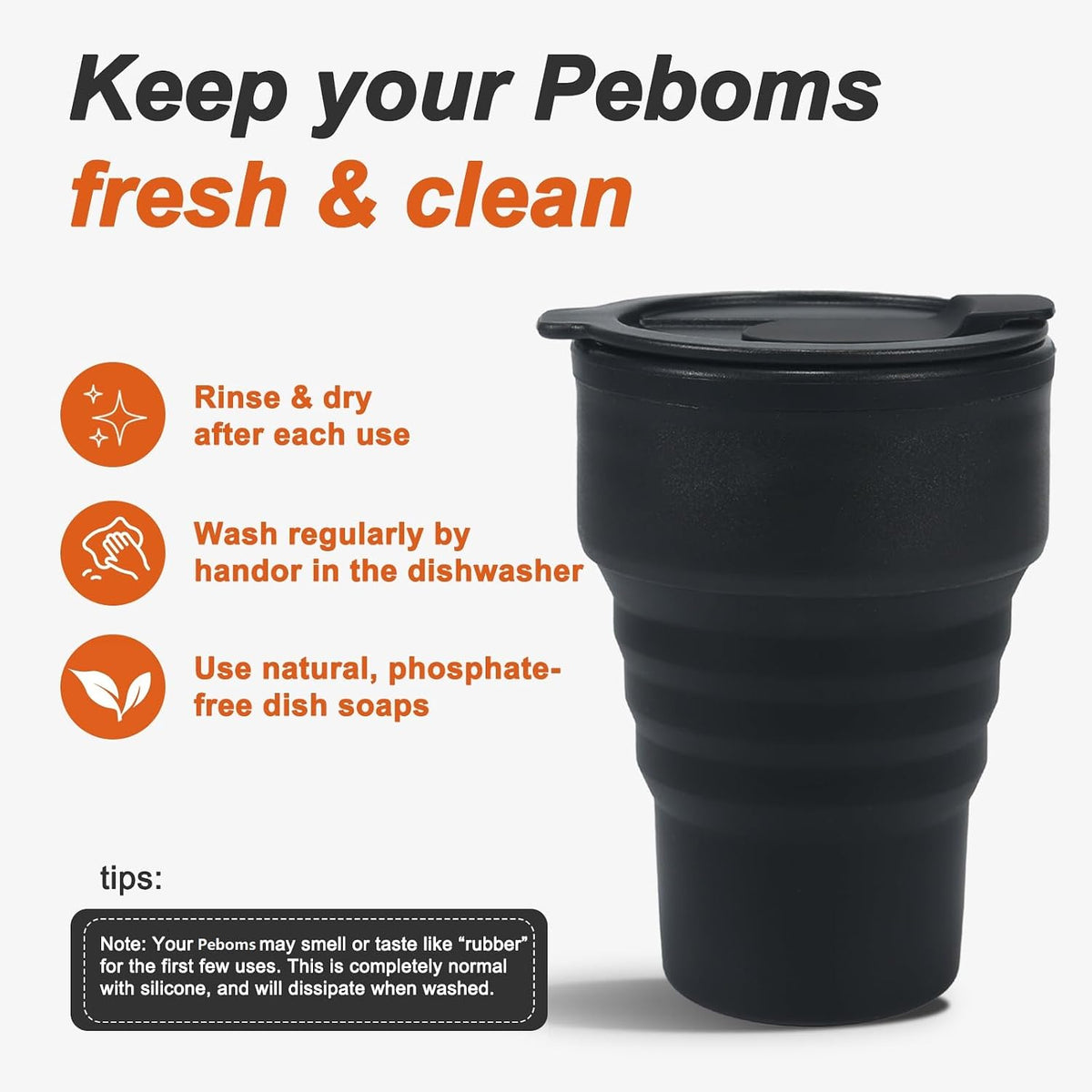 Foldable Silicone Water Bottle 13oz - Collapsible Travel Cup, BPA-Free, Leak-Proof - Portable Reusable Drinking Bottle for Camping, Hiking, Gym, Office - Black