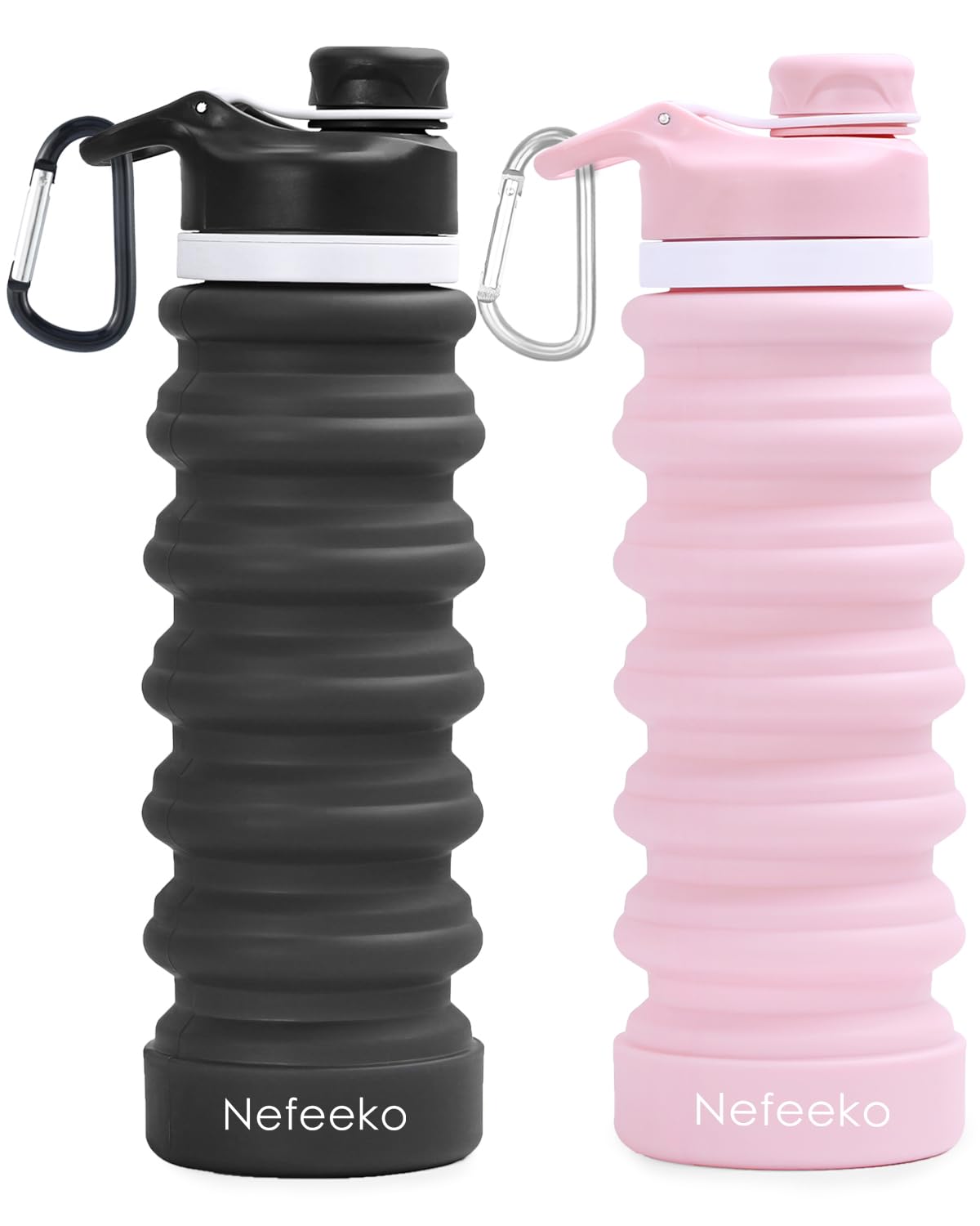 Nefeeko Collapsible Water Bottle, 26oz Silicone Foldable Water Bottles
