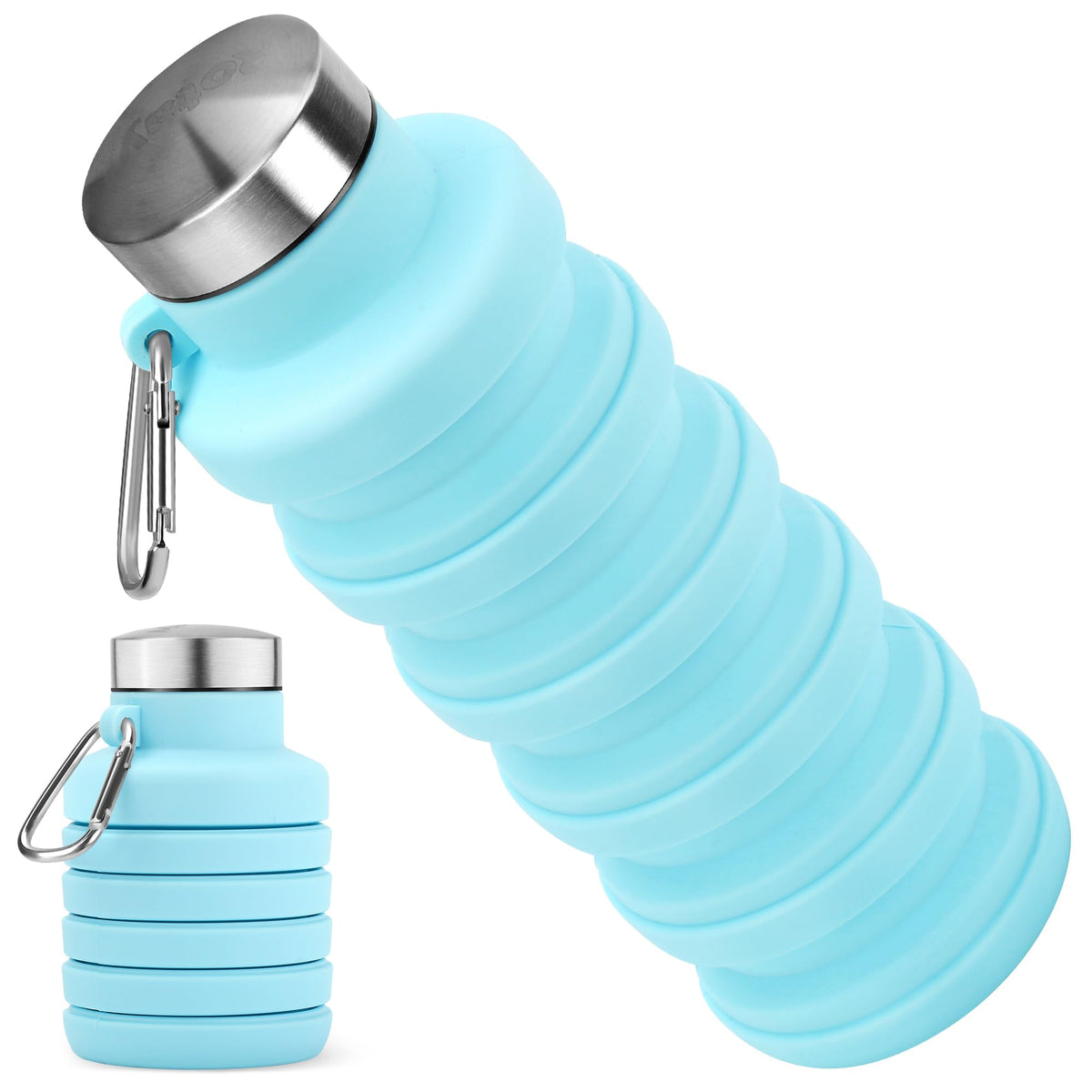 Collapsible Water Bottle, 16oz Portable Reusable Silicone Water Bottle with Carabiner for Gym, Travel, Camping, Hiking, Sports, Lightweight, BPA-Free, Leak-Proof, Foldable Design, Black