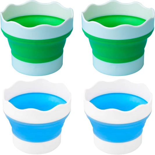 4 PCS Collapsible Paint Brush Washer Multifunctional Collapsible Bucket Foldable Water Cup Portable Silicone Washing Bucket Brush Holder Mini Foldable Washing Buckets for Watercolor Oil Painting