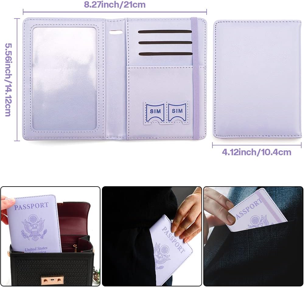 Passport Holder for Travel, Leather Passport Cover Wallet Case RFID Blocking Passport Book Holders for Travel Women Men Family Travels Must Haves Essentials, Purple