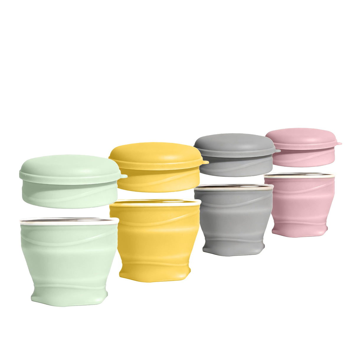 Collapsible Cup with Lid - 6oz Mini Silicone Folding Travel Cup with Steel Rim - BPA Free Small Portable Pocket Cup for Camping, Hiking, Kids, Mouthwash & Pills (Creamy yellow)