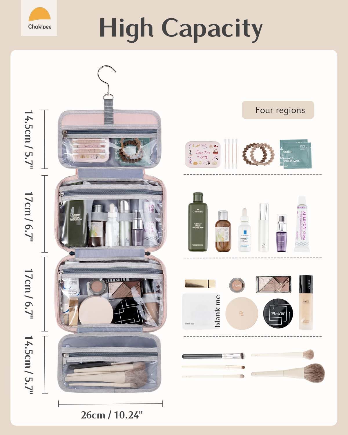 Travel Hanging Toiletry Bag for Women - Waterproof Cosmetic Organizer with Clear Window, Lightweight Bathroom Bags for Essentials, Makeup, Shampoo, Toiletries Pink, Medium