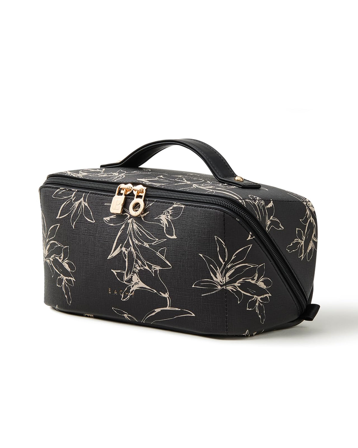 EACHY Travel Makeup Bag, Floral Cosmetic Bag for Women, Beige, Medium