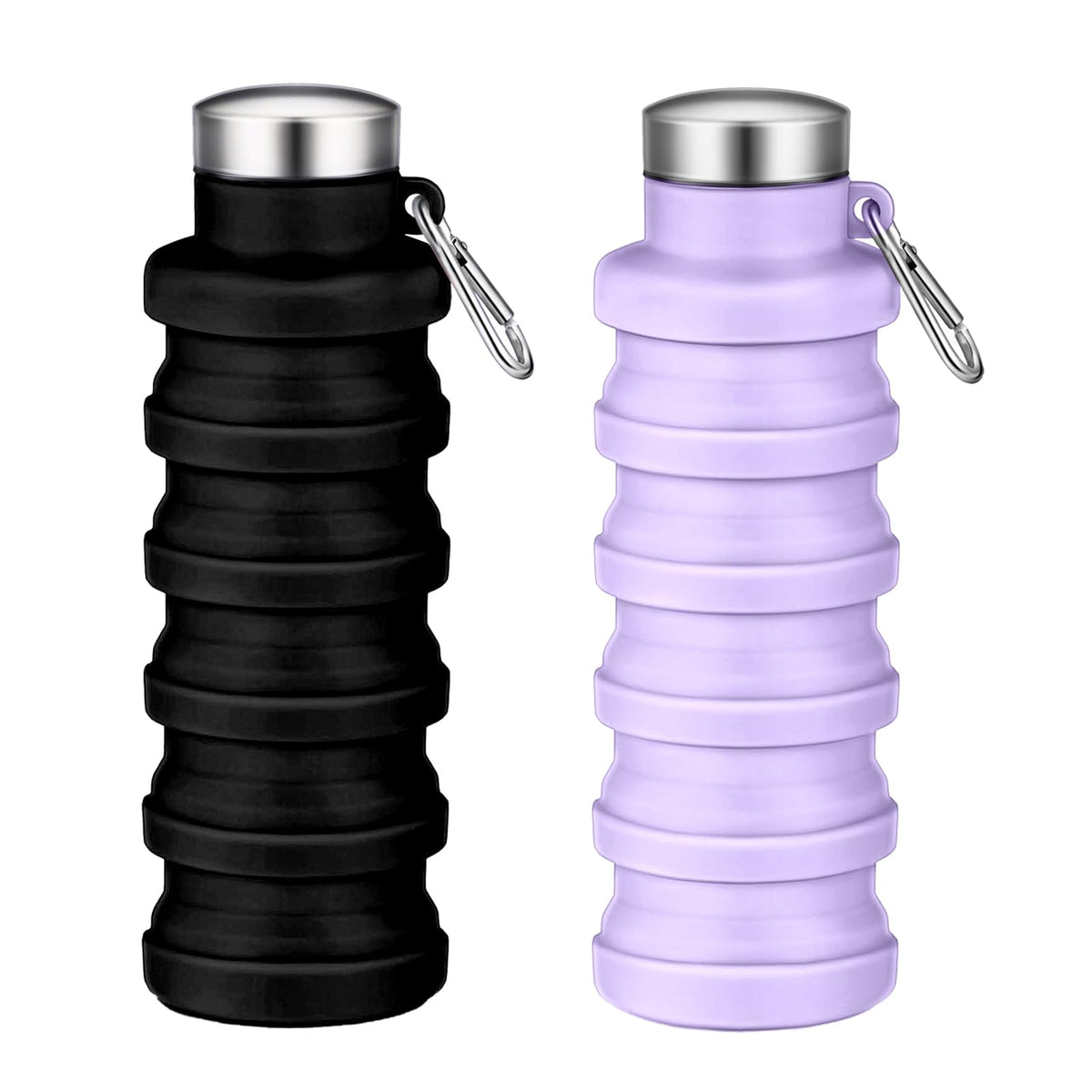 Collapsible Water Bottles,Silicone Water Bottle,16oz Capacity Portable Reusable,Leak-proof,with buckle,foldable storage,Lightweight Durable for Fitness,Cycling,Sports,Camping,Hiking (Black)
