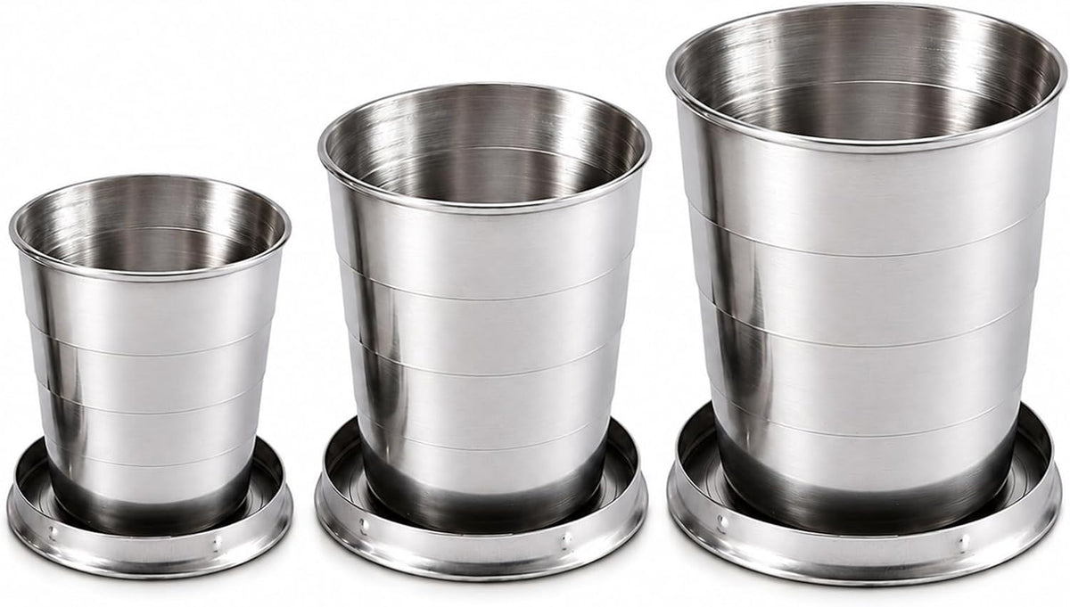Guyuyii 3 Pcs Stainless Steel Collapsible Cups for Traveling with Keychains