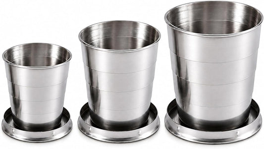 Guyuyii 3 Pcs Stainless Steel Collapsible Cups for Traveling with Keychains