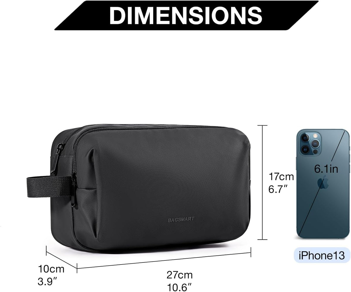 BAGSMART Toiletry Bag for Men, Travel Toiletry Organizer Dopp Kit Water-resistant Shaving Bag for Toiletries Accessories, Door Room Essentials,Black-basic