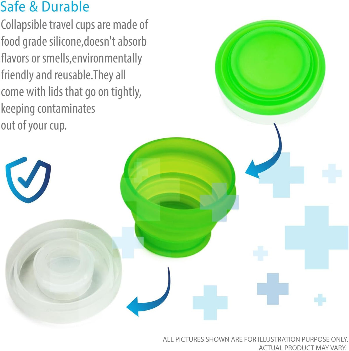 Deke Home - 2 Pack Silicone Collapsible Travel Cups with Lids – Portable, Food Grade Camping Mugs for Outdoor, Hiking, Camping, Backpacking, and Travel