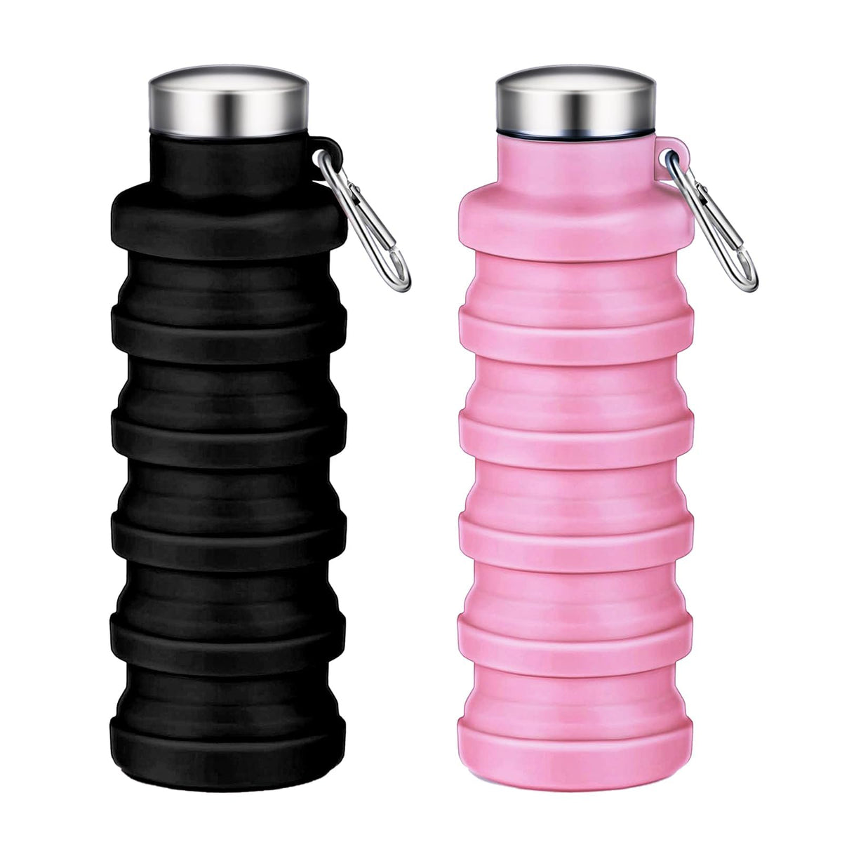 Collapsible Water Bottles,Silicone Water Bottle,16oz Capacity Portable Reusable,Leak-proof,with buckle,foldable storage,Lightweight Durable for Fitness,Cycling,Sports,Camping,Hiking (Black)