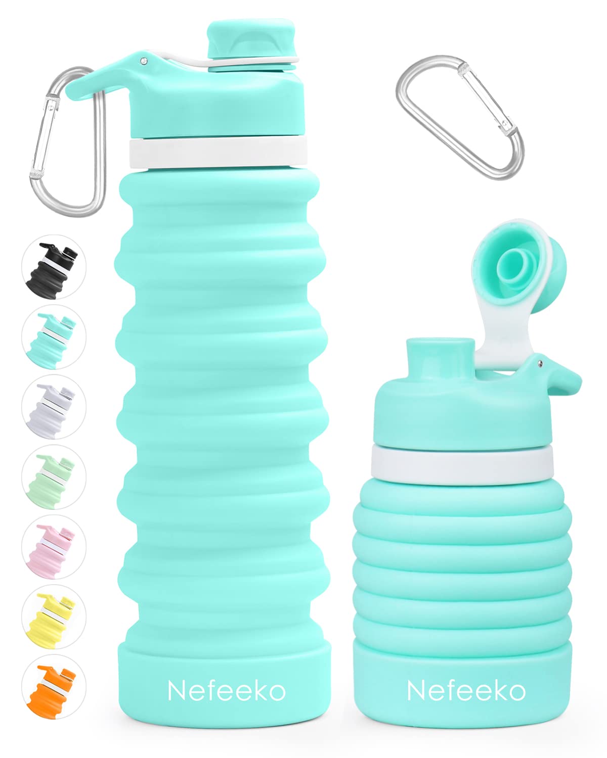 Nefeeko Collapsible Water Bottle, 26oz Silicone Foldable Water Bottles