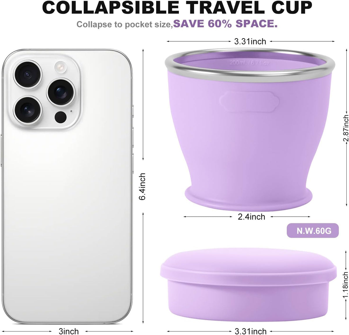 Collapsible Travel Cup, Foldable Water Cup with Lid, for Travel