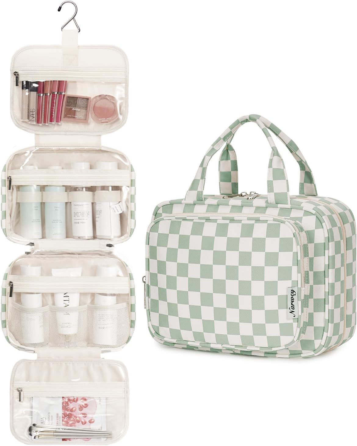 Narwey Hanging Toiletry Bag for Women, Travel Makeup Cosmetic Organizer Bag
