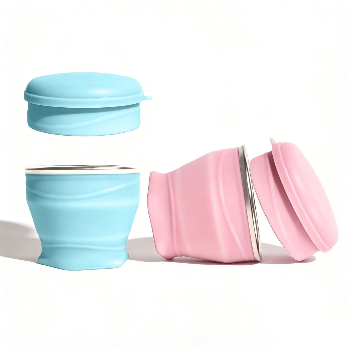 Collapsible Cup with Lid - 6oz Mini Silicone Folding Travel Cup with Steel Rim - BPA Free Small Portable Pocket Cup for Camping, Hiking, Kids, Mouthwash & Pills (Creamy yellow)