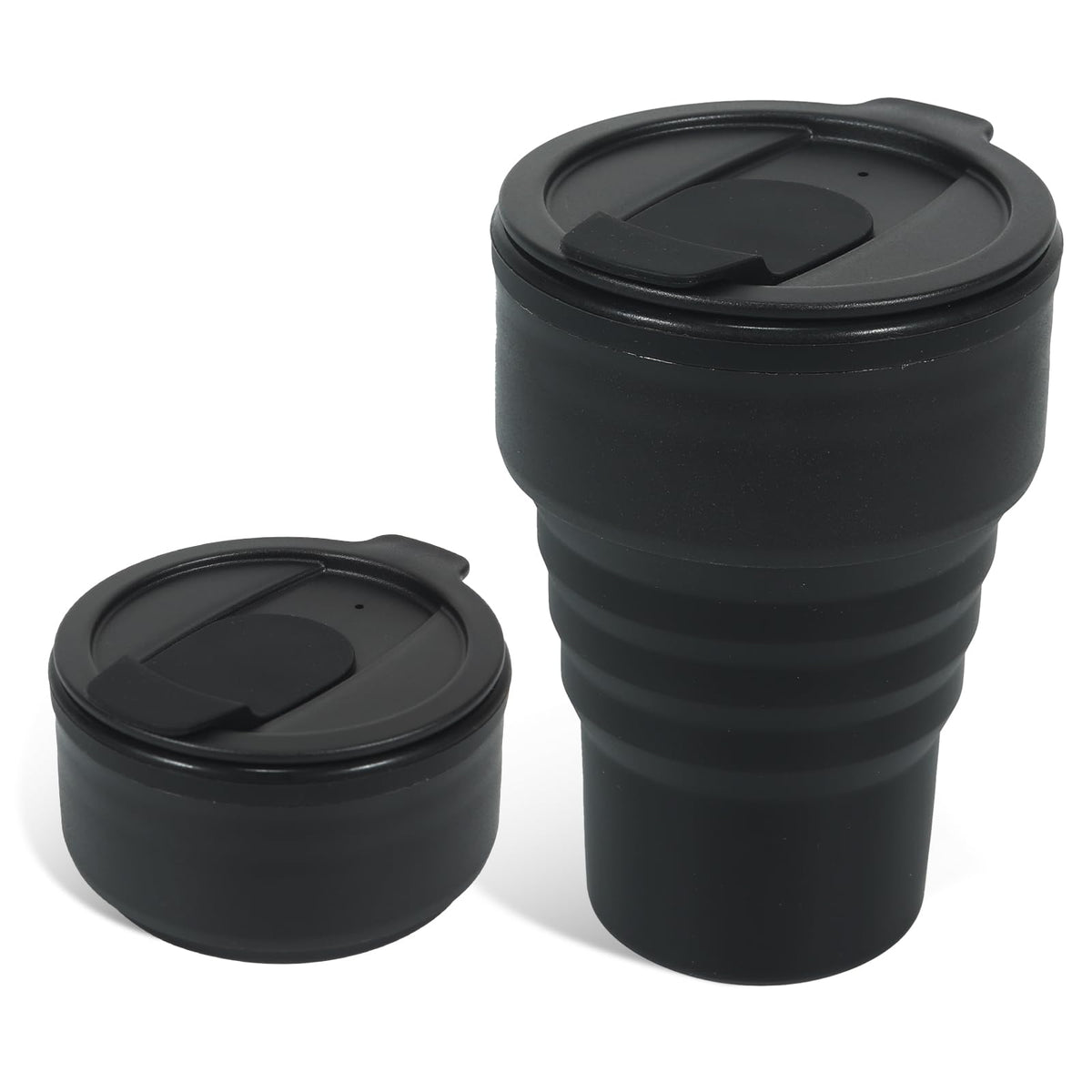 Foldable Silicone Water Bottle 13oz - Collapsible Travel Cup, BPA-Free, Leak-Proof - Portable Reusable Drinking Bottle for Camping, Hiking, Gym, Office - Black
