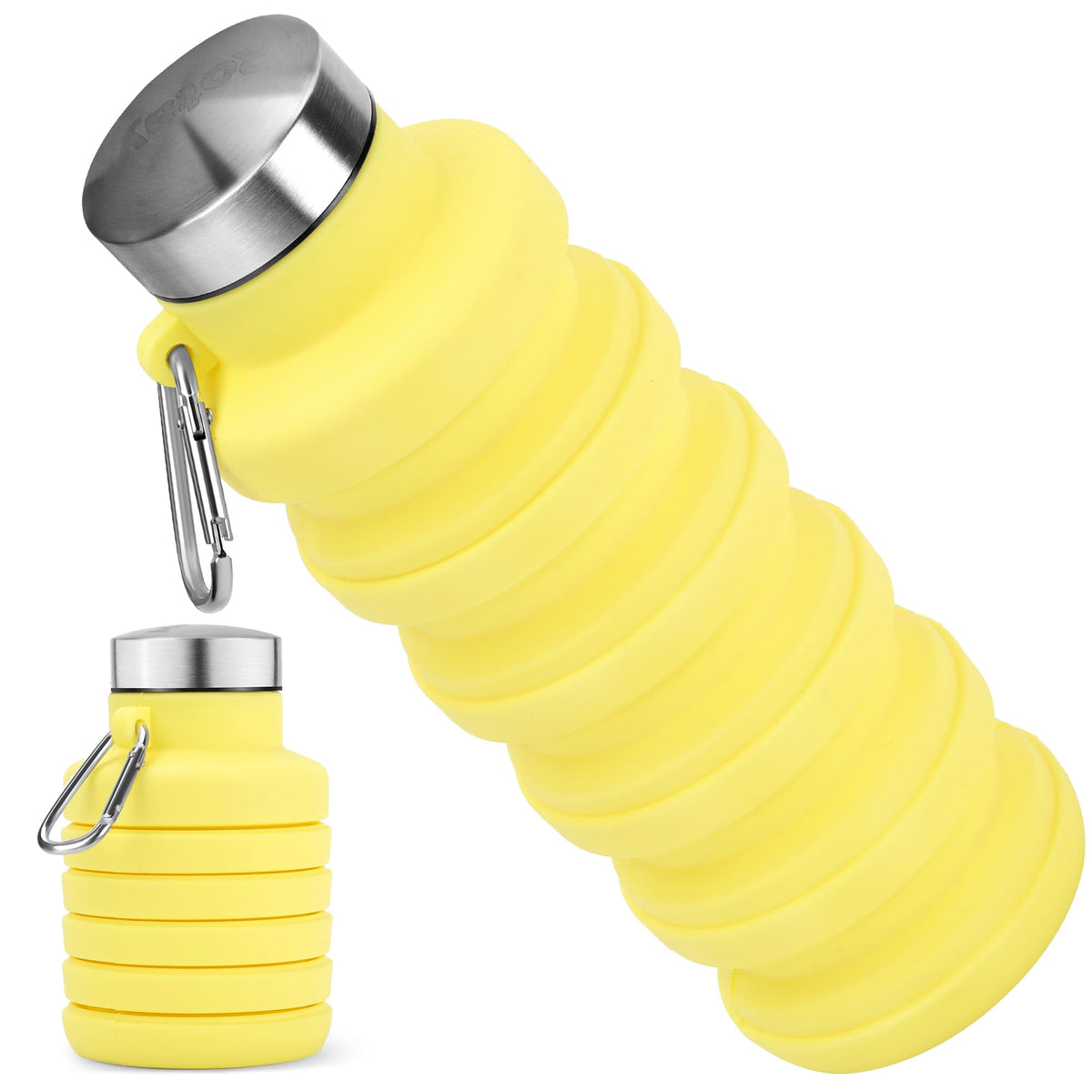 Collapsible Water Bottle, 16oz Portable Reusable Silicone Water Bottle with Carabiner for Gym, Travel, Camping, Hiking, Sports, Lightweight, BPA-Free, Leak-Proof, Foldable Design, Black