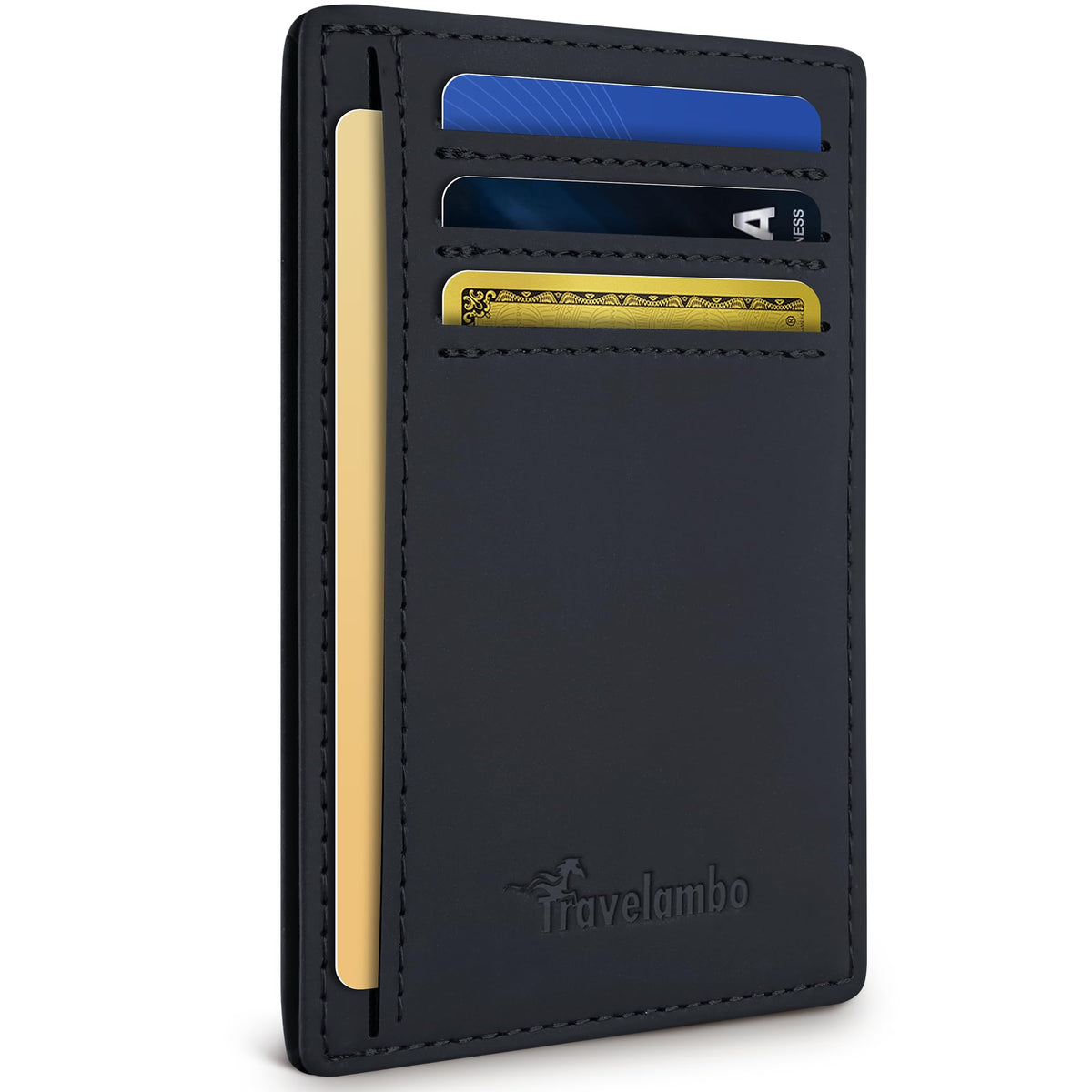 Travelambo Slim Wallet Front Pocket Minimalist Leather RFID Blocking Medium Size