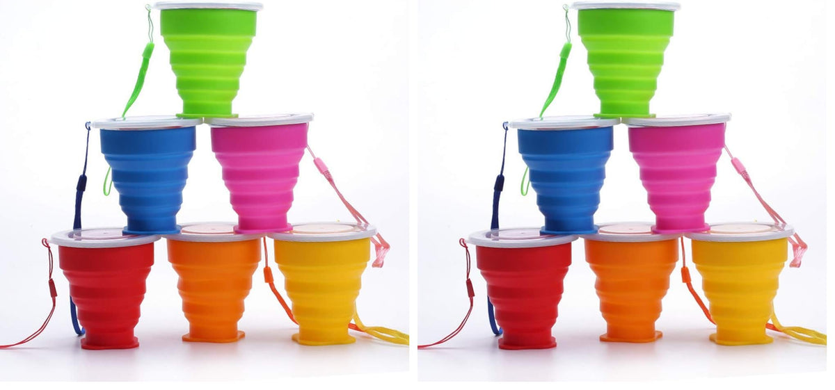Silicone Collapsible Travel Water Cup, 6Pack Collapsible Silicone Cup with Lid, Expandable Drinking Cup Set, Reusable Mug for Camping, Hiking, Travel
