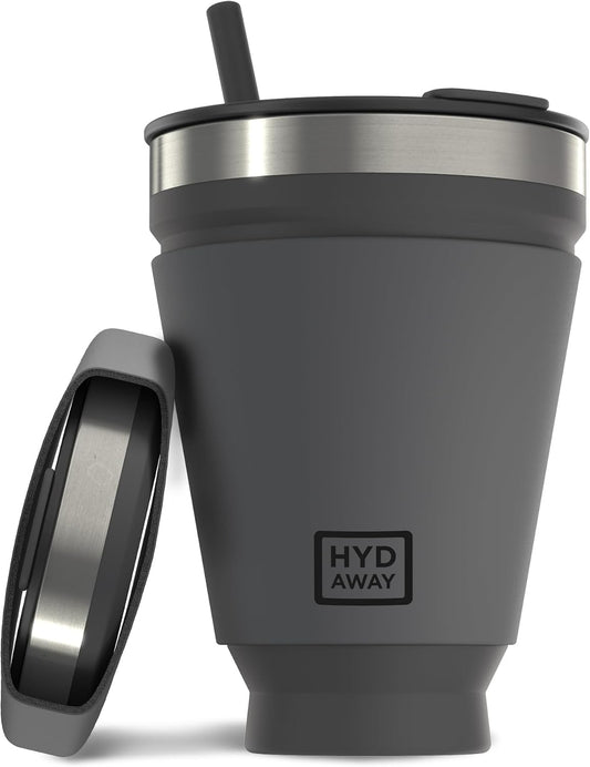 HYDAWAY Collapsible Insulated Tumbler 16oz, Reusable Coffee Cup with Straw